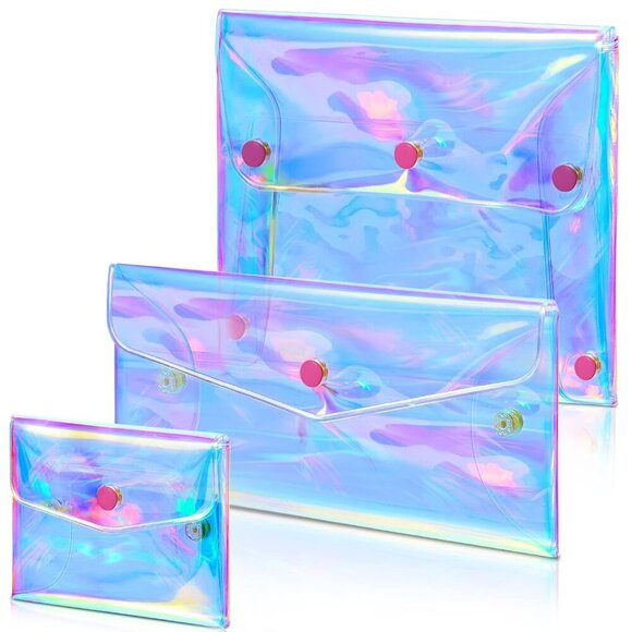 3 Pcs Holographic Makeup Bag Iridescent Pencil Pouch Clear Transparent Iridescen - Picture 1 of 7